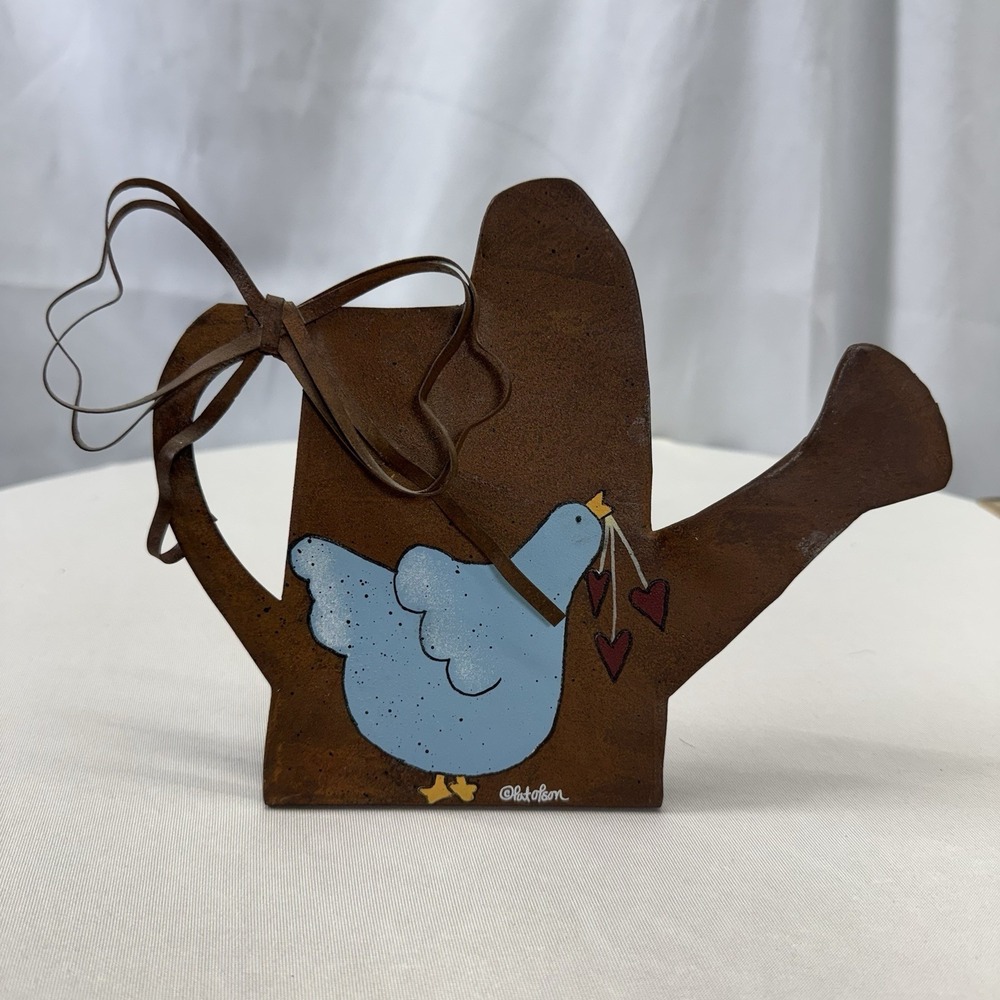 DCC Blue Birds Signed By Pat Olson Rusty Watering Can Plaque Original Tags EUC